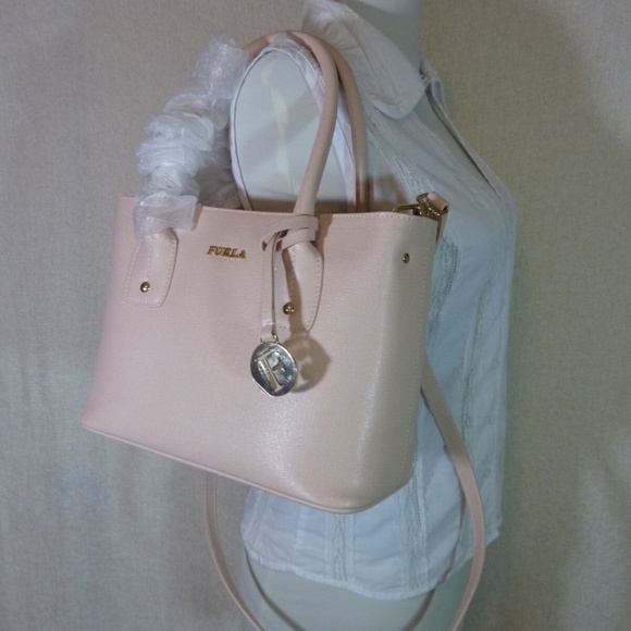 NEW FURLA Pink Saffiano Leather Small Josi Tote/Crossbody Bag Made in Italy Bag - Picture 9 of 13